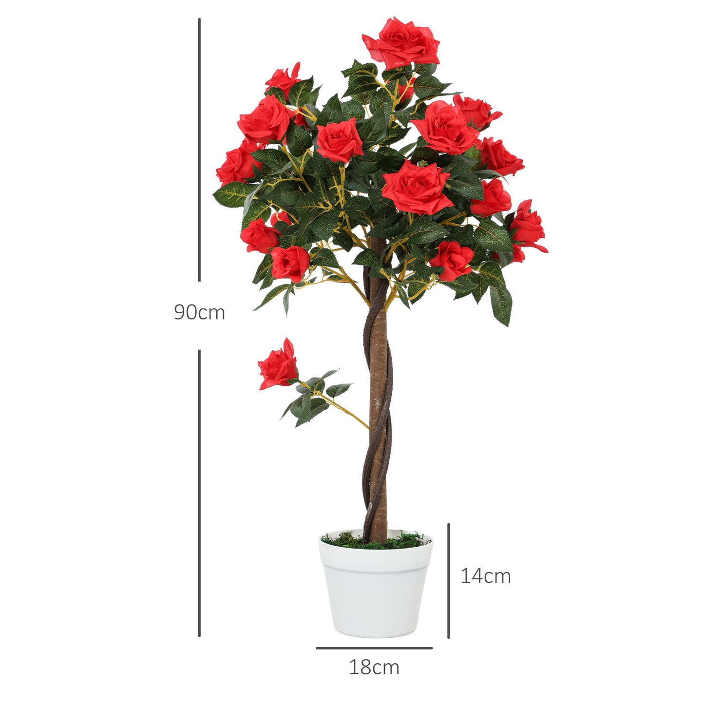 Set of 2 90cm Artificial Rose Tree, Fake Decorative Plant, Red