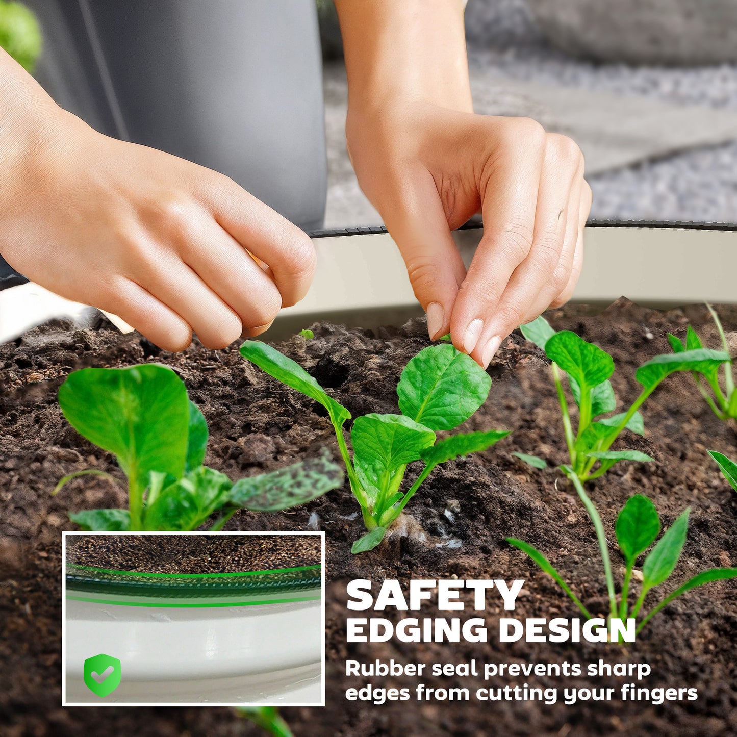 Set of 2 Raised Garden Bed with Safety Edging, Cream White