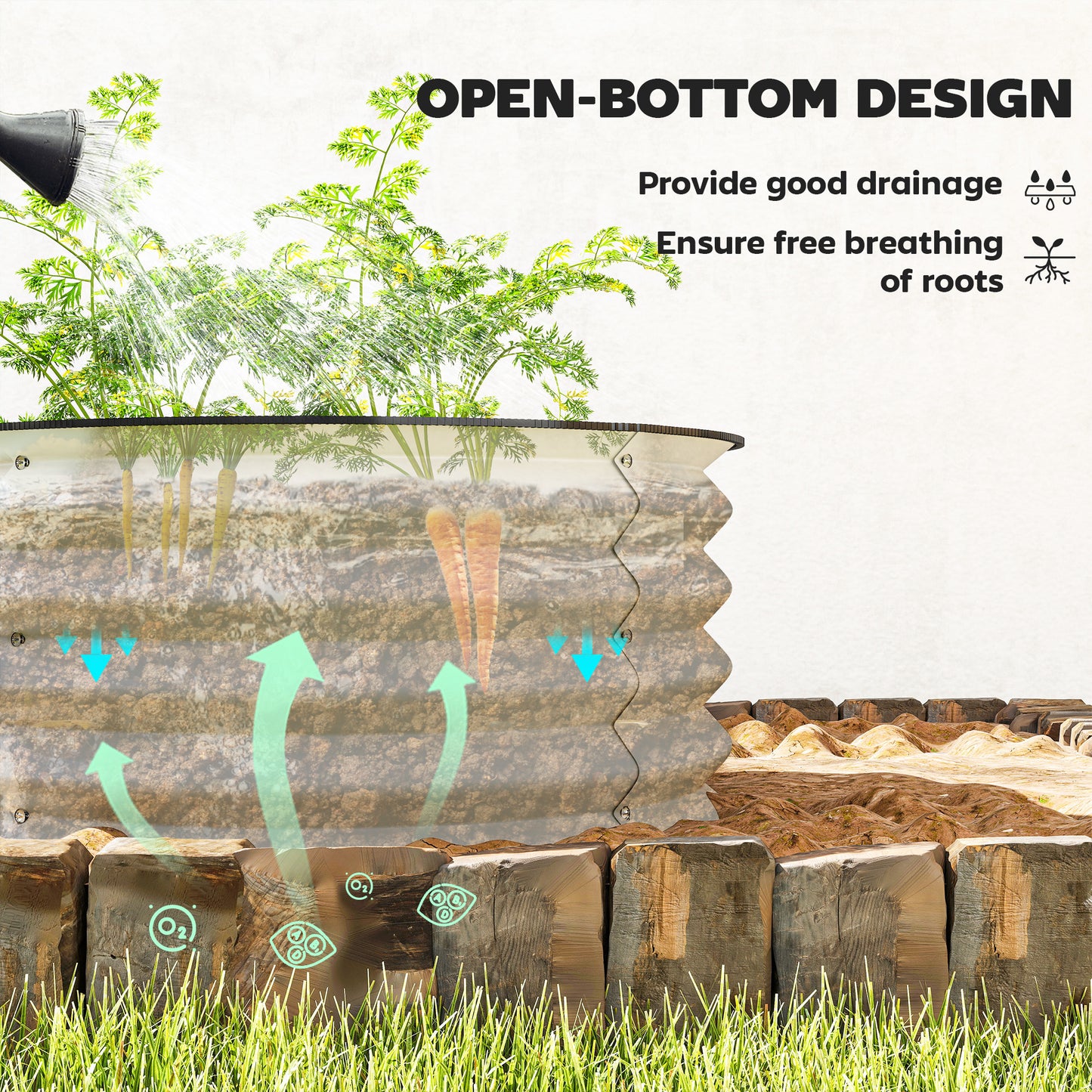 Set of 2 Raised Garden Bed with Safety Edging, Cream White