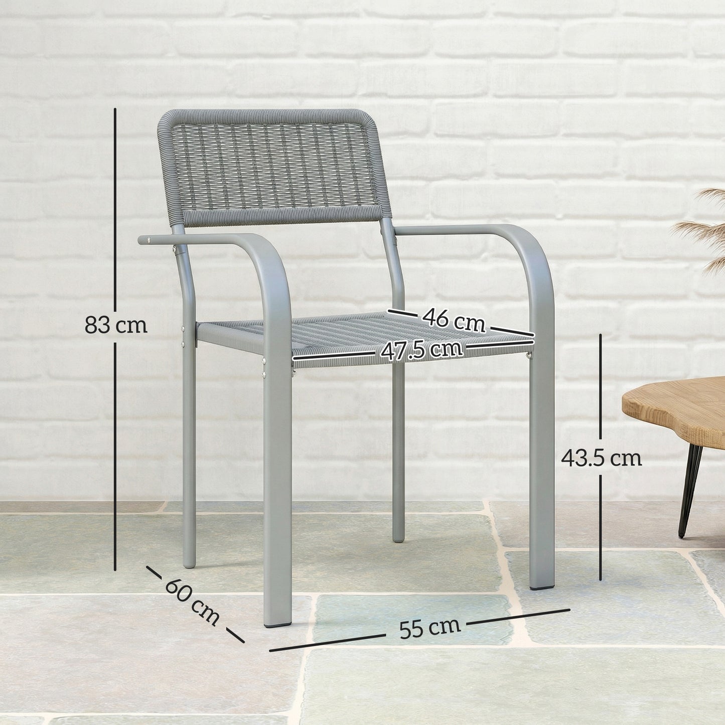 Garden Chairs Set of 4, Stackable & Rattan Effect, Light Grey