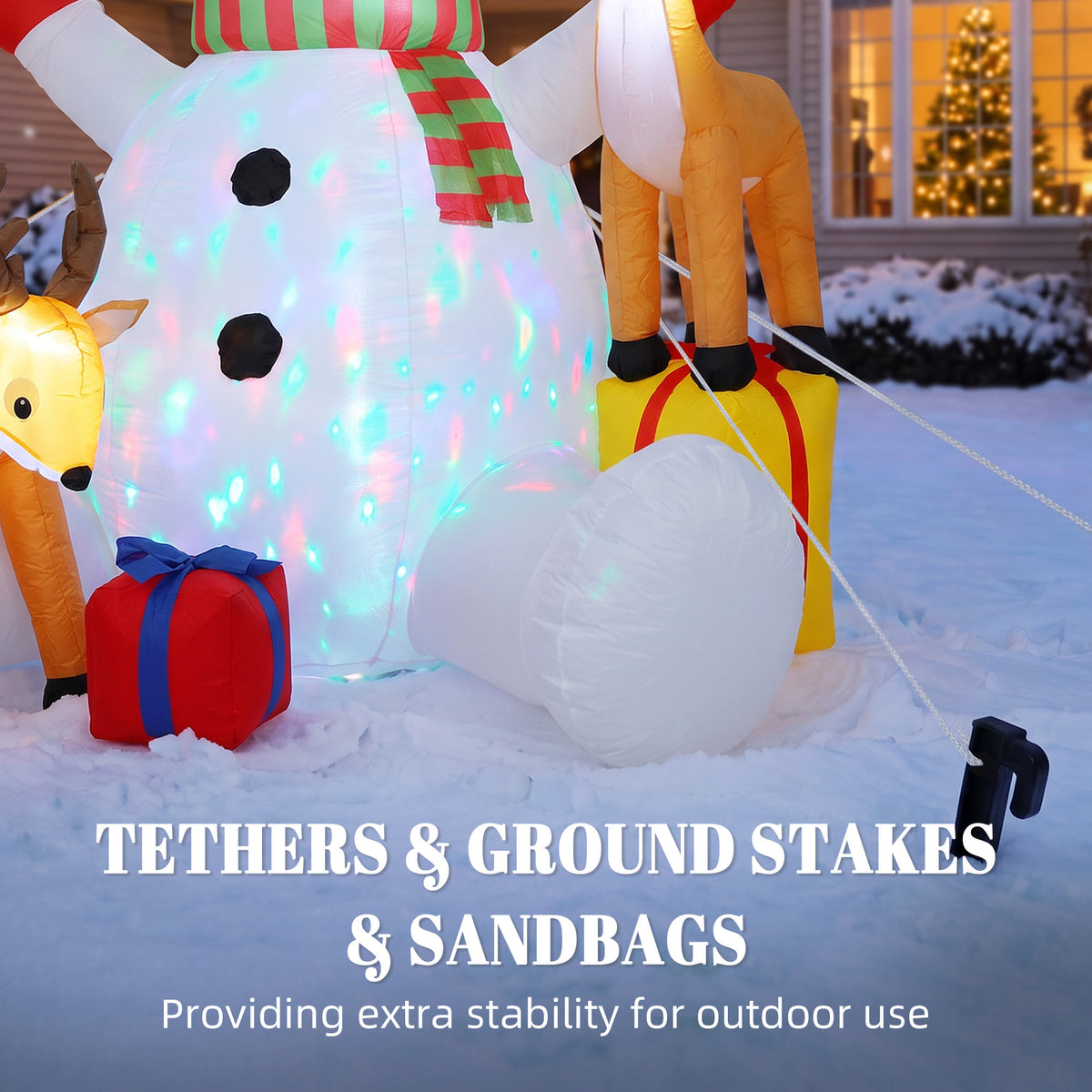 7ft Giant Christmas Inflatable Snowman with 2 Reindeer