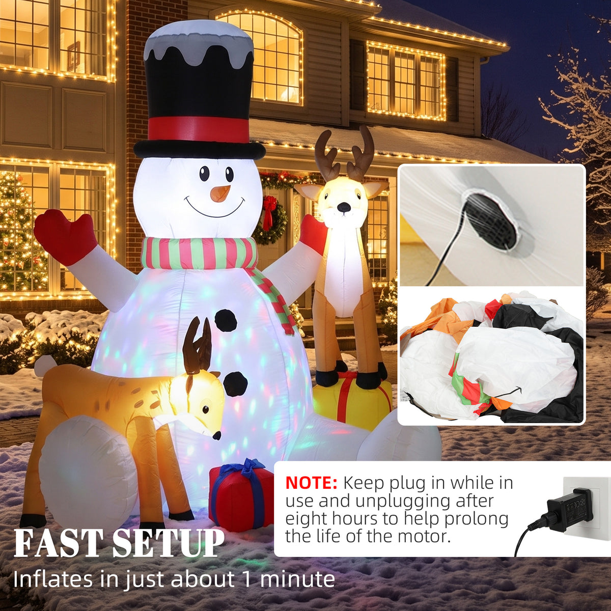 7ft Giant Christmas Inflatable Snowman with 2 Reindeer