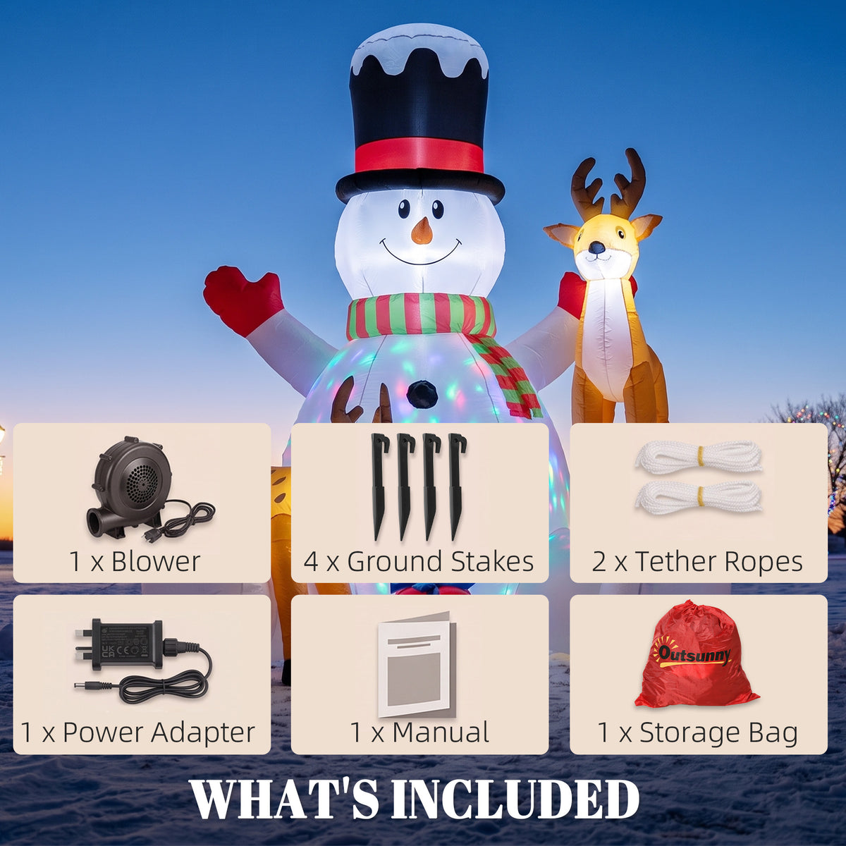 7ft Giant Christmas Inflatable Snowman with 2 Reindeer