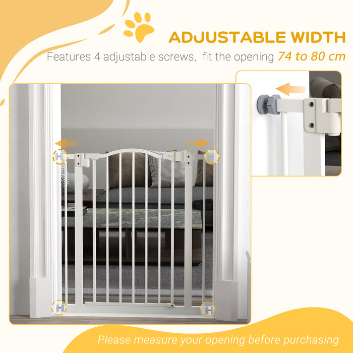 Metal 74-80cm Adjustable Pet Gate Safety Barrier w/ Auto-Close Door White