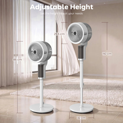 20 dB Silent Standing Fan for Bedroom, 44" Pedestal Fan with 55° Oscillating, 90° Vertical Tilt, 8 Speeds, LED Light, Remote Control, 12H Timer, Adjustable Height, White