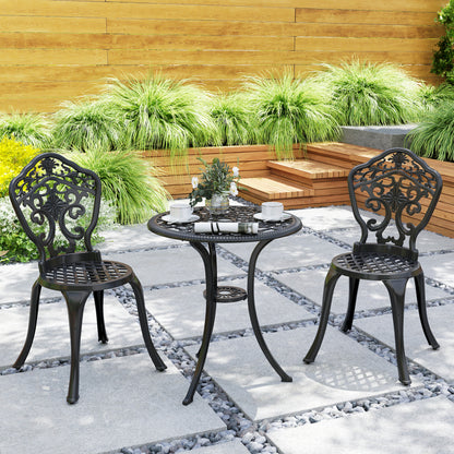 3 PCs Cast Aluminium Bistro Set w/ Parasol Hole for Balcony, Black