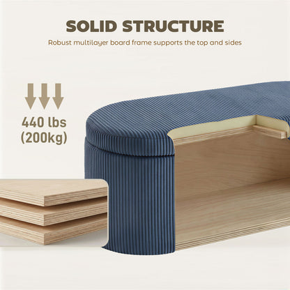 Storage Ottoman, Corduroy Ottoman Storage Box with Padded Seat, Blue