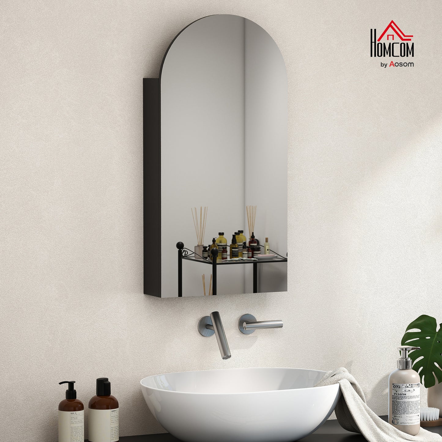 Bathroom Mirror Cabinet with Adjustable Glass Shelves, Black