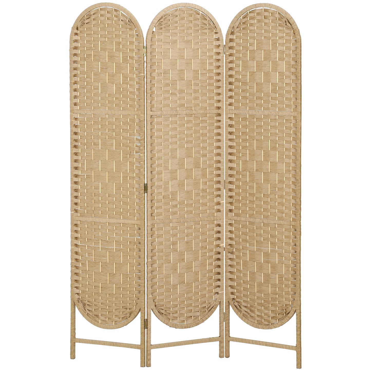 3-Panel Folding Freestanding Privacy Screen, Natural Wood Finish