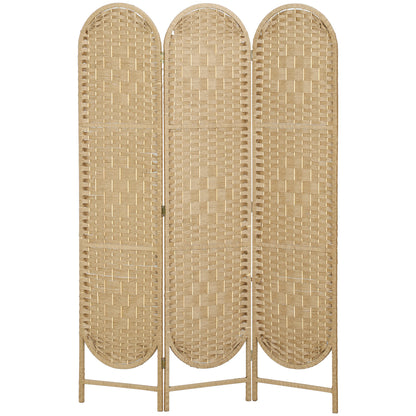 3-Panel Folding Freestanding Privacy Screen, Natural Wood Finish