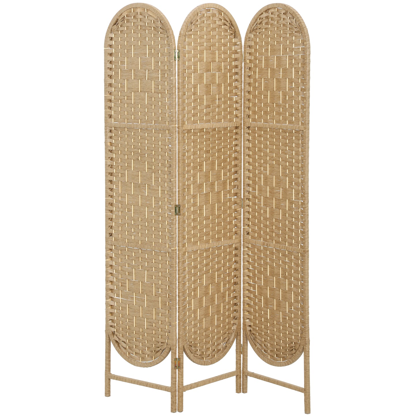 3-Panel Folding Freestanding Privacy Screen, Natural Wood Finish