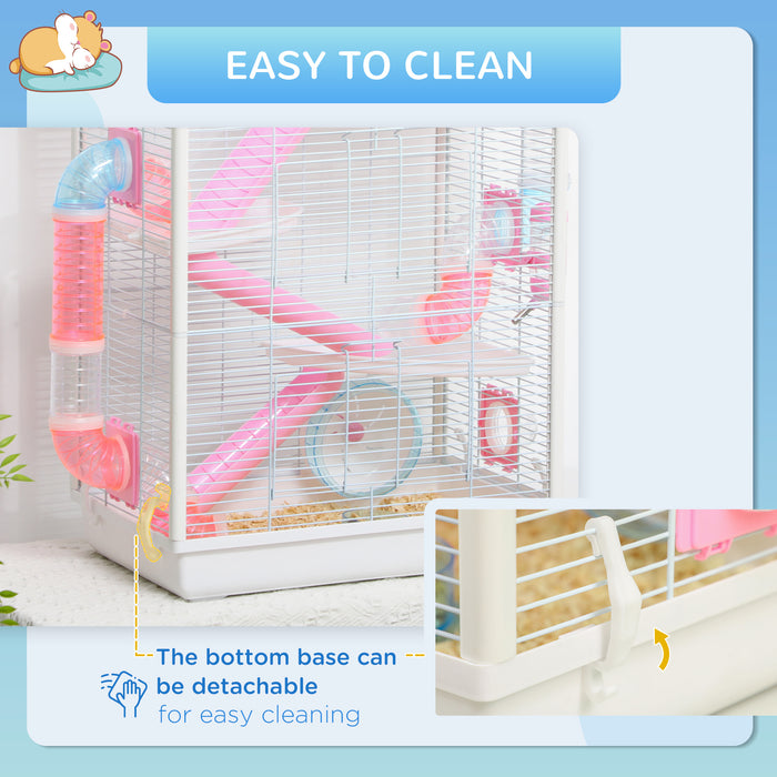 4-Tier Hamster Cage, Gerbilarium Cage w/ Tubes, Exercise Wheel, Hut, Ramps, Platforms, 47 x 29.5 x 76cm