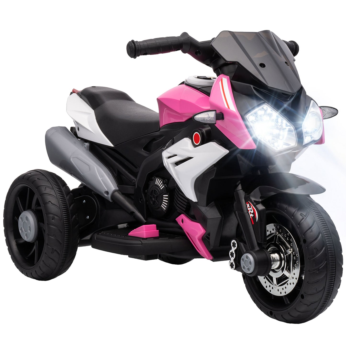 Kids Electric Motorcycle with 3 Wheels, Headlight, Music, Horn, Pink