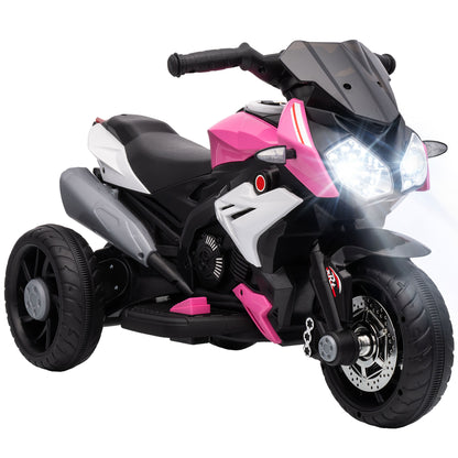 Kids Electric Motorcycle with 3 Wheels, Headlight, Music, Horn, Pink