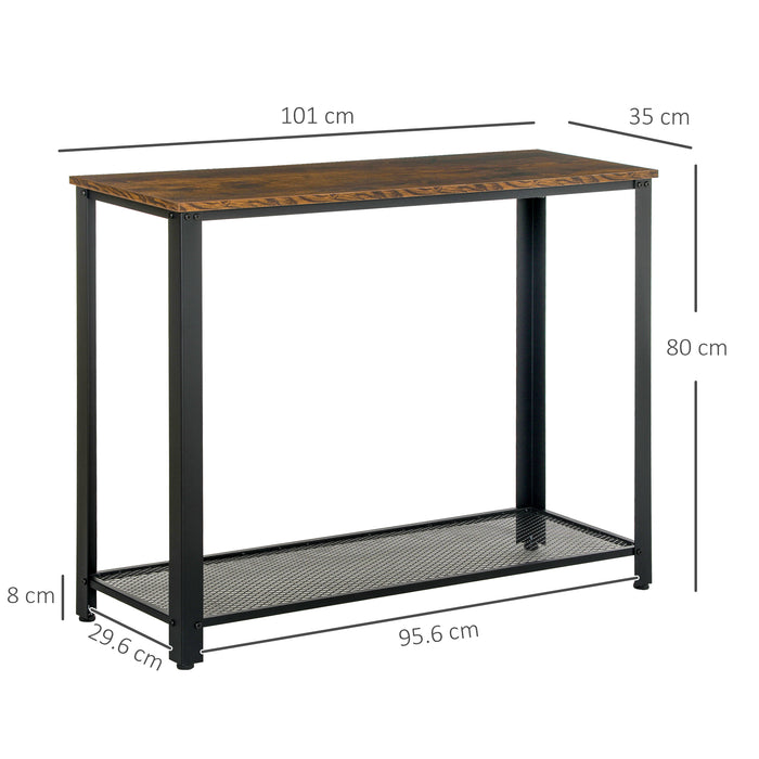 2-Tier Console Table Side/End Table w/ Bottom Mesh Shelf Rectangular Adjustable Feet For Living Room Entryway Hallway Brown Black