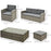 5 PCs Rattan Cushion 3-Seater Single Sofa Stool Glass Coffee Table