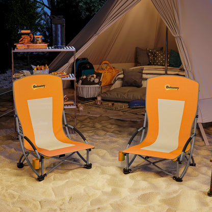 Set of 2 Folding Beach Chair, Camping Chair with Carry Bag, Orange