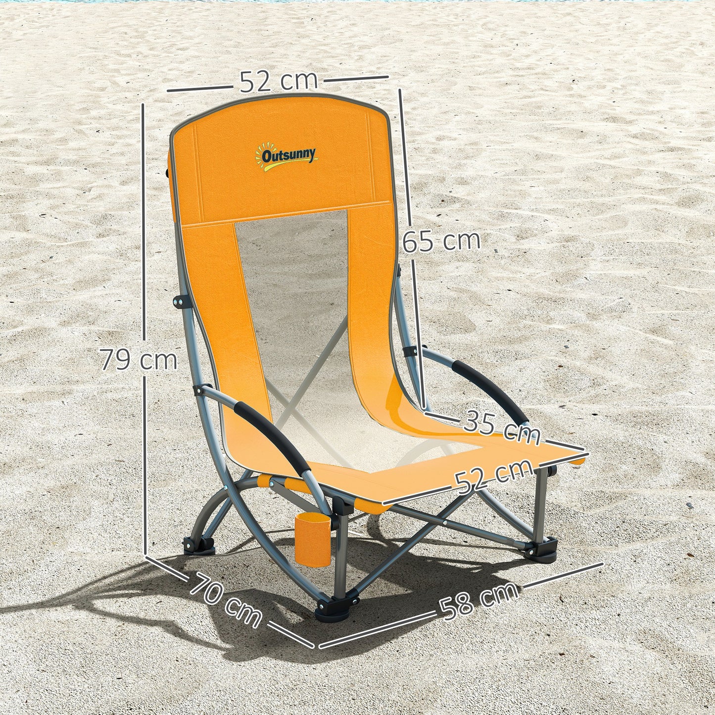 Set of 2 Folding Beach Chair, Camping Chair with Carry Bag, Orange