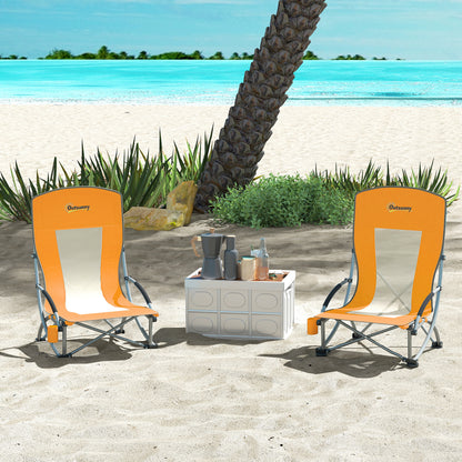 Set of 2 Folding Beach Chair, Camping Chair with Carry Bag, Orange