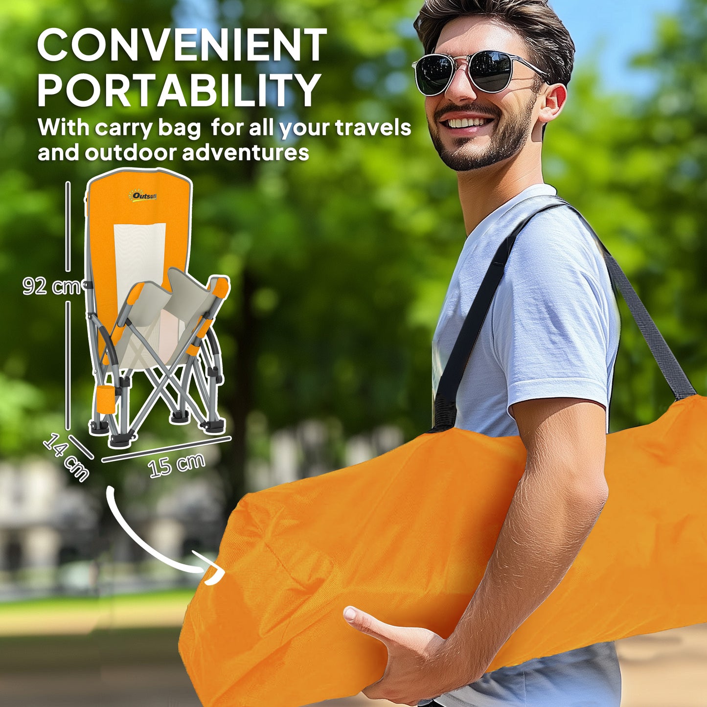 Set of 2 Folding Beach Chair, Camping Chair with Carry Bag, Orange