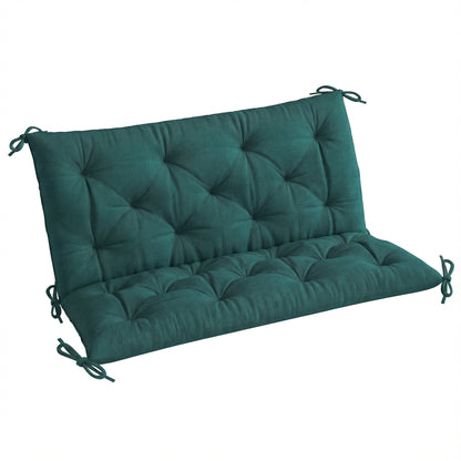 2 Seater Bench Pad, Chair Cushion with Back and Ties, Green