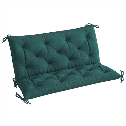 2 Seater Bench Pad, Chair Cushion with Back and Ties, Green