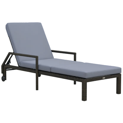 Rattan Wicker Chaise Sun Lounger Garden w/ Adjustable Backrest & Wheels