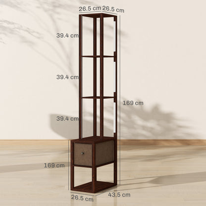 Floor Lamp with Shelves, LED Standing Lamp with Fabric Drawer, Brown
