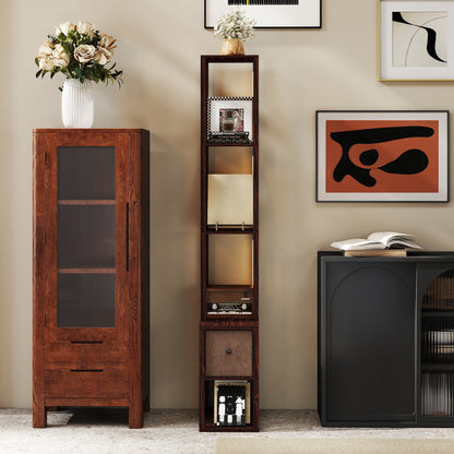 Floor Lamp with Shelves, LED Standing Lamp with Fabric Drawer, Brown