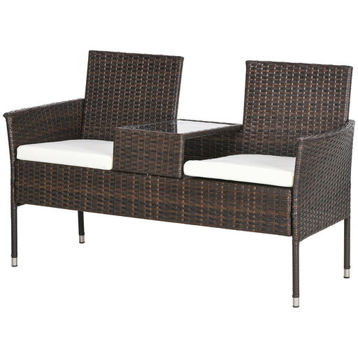 Two-Seat Rattan Chair, with Middle Table - Brown