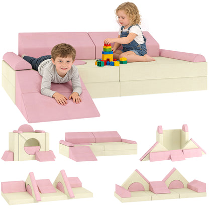 Kids Play Sofa, 12 Pieces Foam Modular Convertible Sofa, Pink