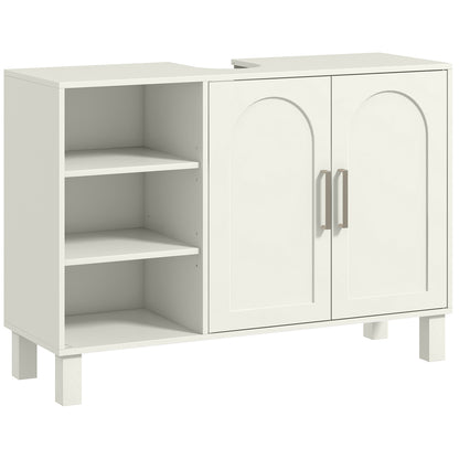 Under-Sink Bathroom Cabinet with Open Shelves and Cupboard - Cream