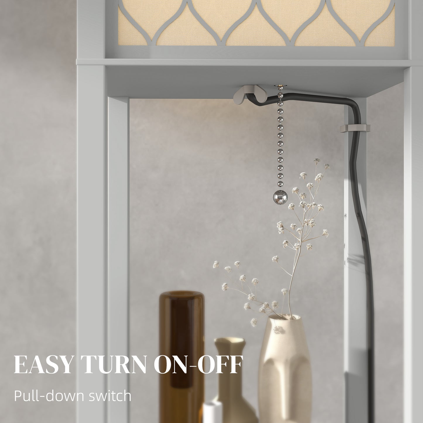 Modern Floor Lamp Light with Shelves Fabric Lampshade Light Grey