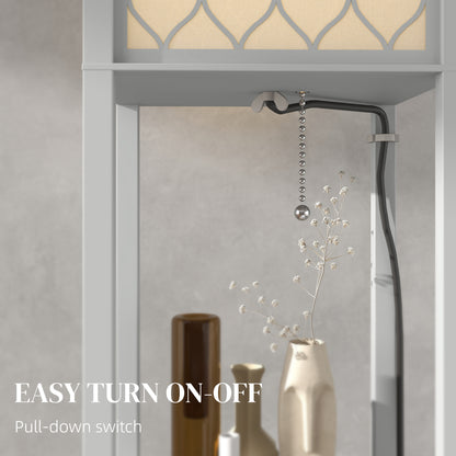 Modern Floor Lamp Light with Shelves Fabric Lampshade Light Grey