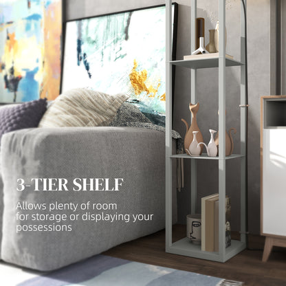 Modern Floor Lamp Light with Shelves Fabric Lampshade Light Grey