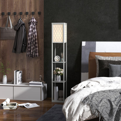 Modern Floor Lamp Light with Shelves Fabric Lampshade Light Grey