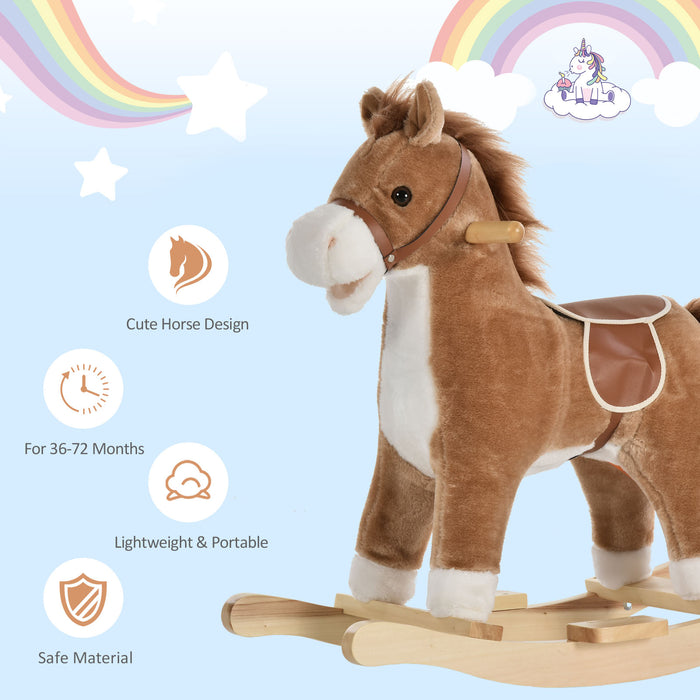 Kids Plush Rocking Horse w/ Moving Mouth Tail Sounds 18-36 Months Brown