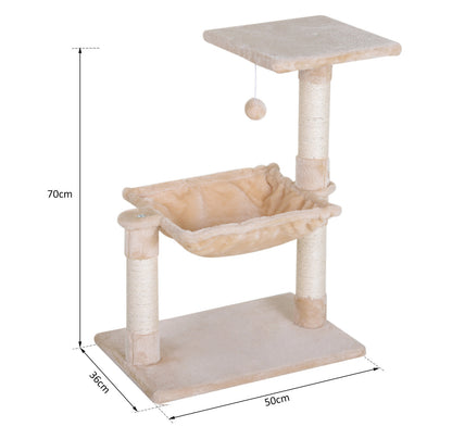 70cm Cat Tree for Indoor Cats Durable Natural Sisal Scratching Posts Hammock Bed Kitty Activity Center Beige