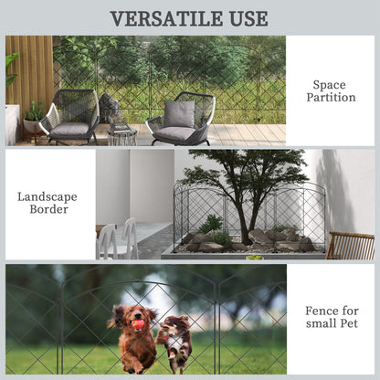 Steel Decorative Outdoor Picket Fence Panels Set of 4, Black