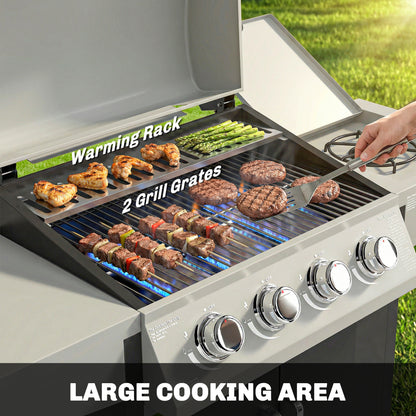 4+1 Burner Gas BBQ Grill with Side Burner, 50000 BTU Gas Grill