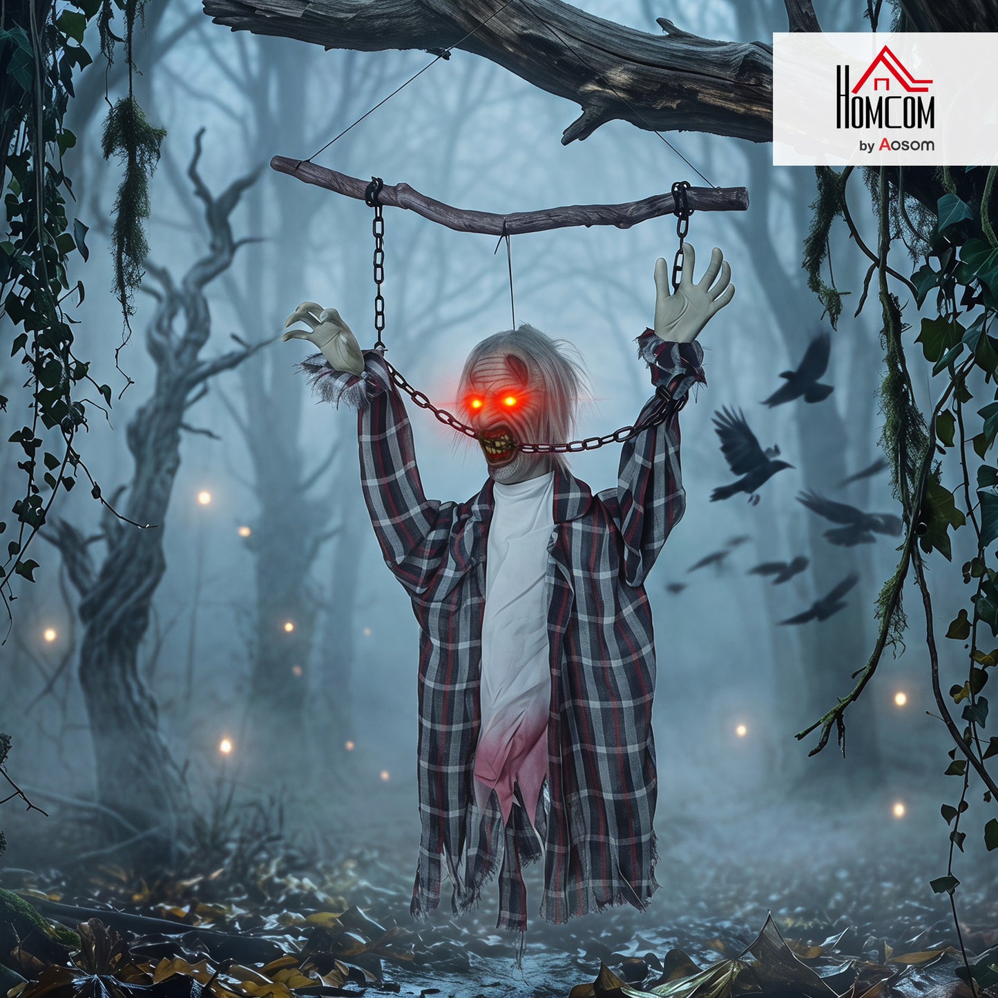 43" Hanging Animated Chained Zombie Halloween Decoration for Scary Garden