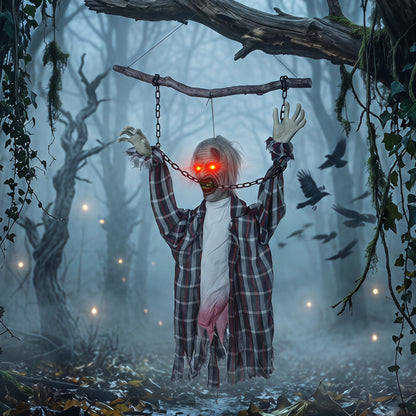 43" Hanging Animated Chained Zombie Halloween Decoration for Scary Garden