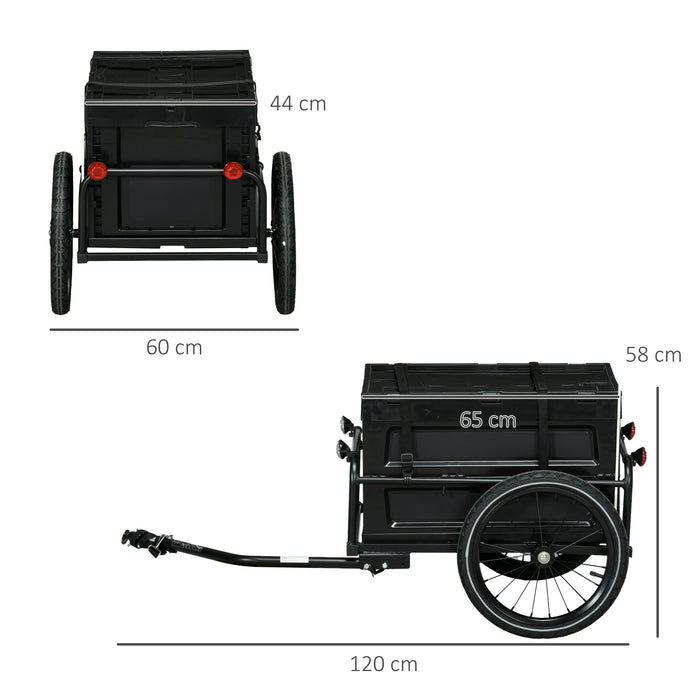 Steel Trailer for Bike, Bicycle Cargo Trailer with 65L Storage Box and Foldable Frame, Max Load 40KG, Black