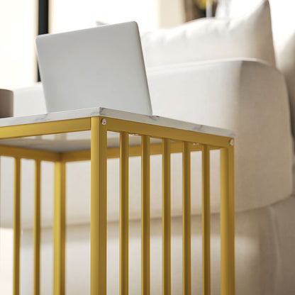Modern Coffee Table Set of Two w/ Steel Frame Marble-Effect Gold Tone