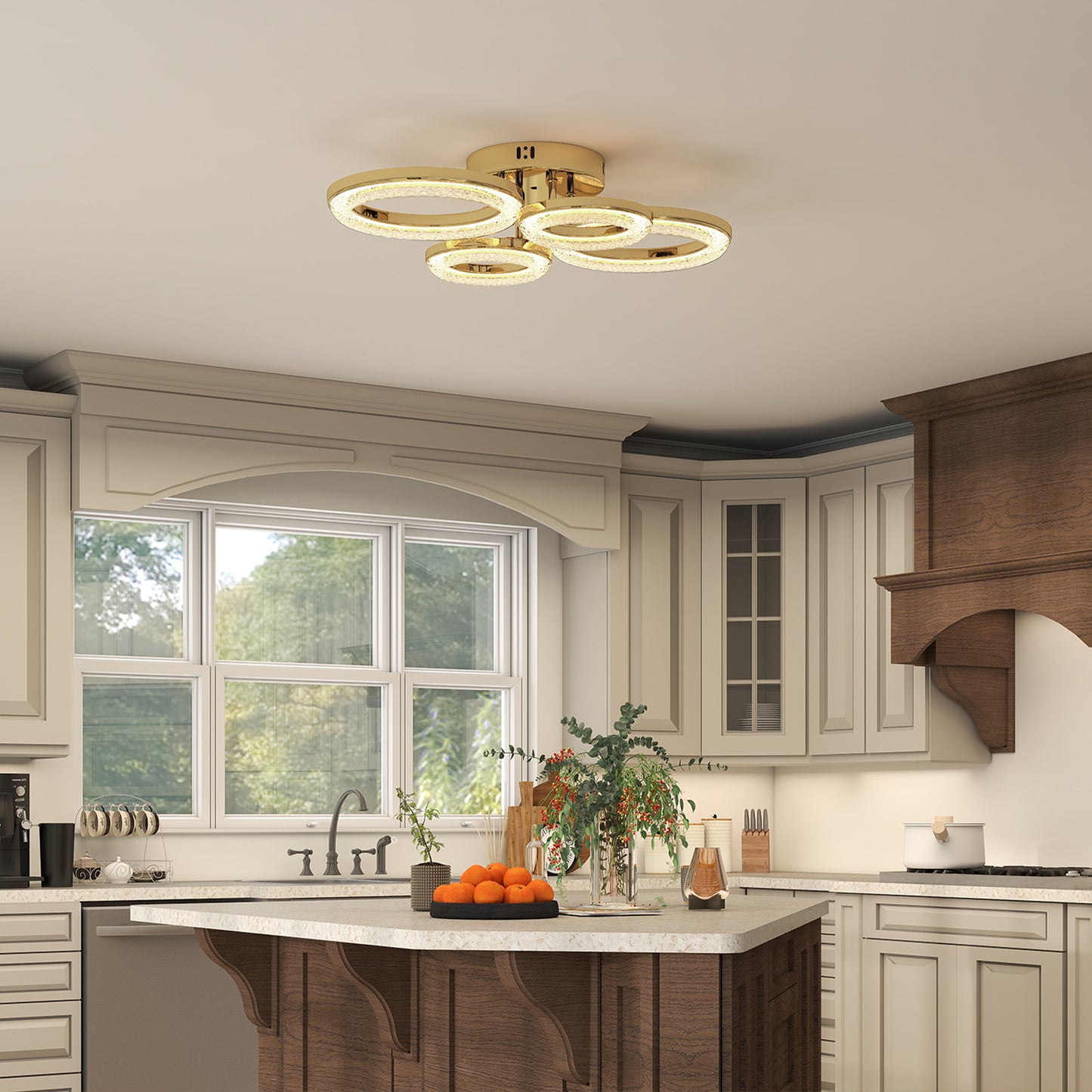 Modern 4-Ring Flush Mount Ceiling Light, LED Ceiling Light, Gold