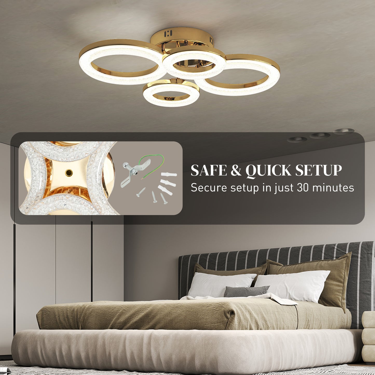 Modern 4-Ring Flush Mount Ceiling Light, LED Ceiling Light, Gold