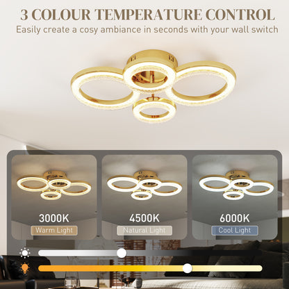 Modern 4-Ring Flush Mount Ceiling Light, LED Ceiling Light, Gold