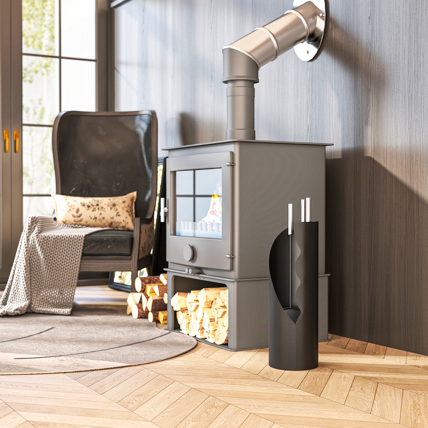 4 PCS Fireplace Companion Set, Metal Fireside Companion Set, Silver