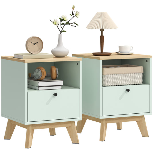 Modern Nightstand Set of 2, Bedside Table with Drawer and Open Shelf
