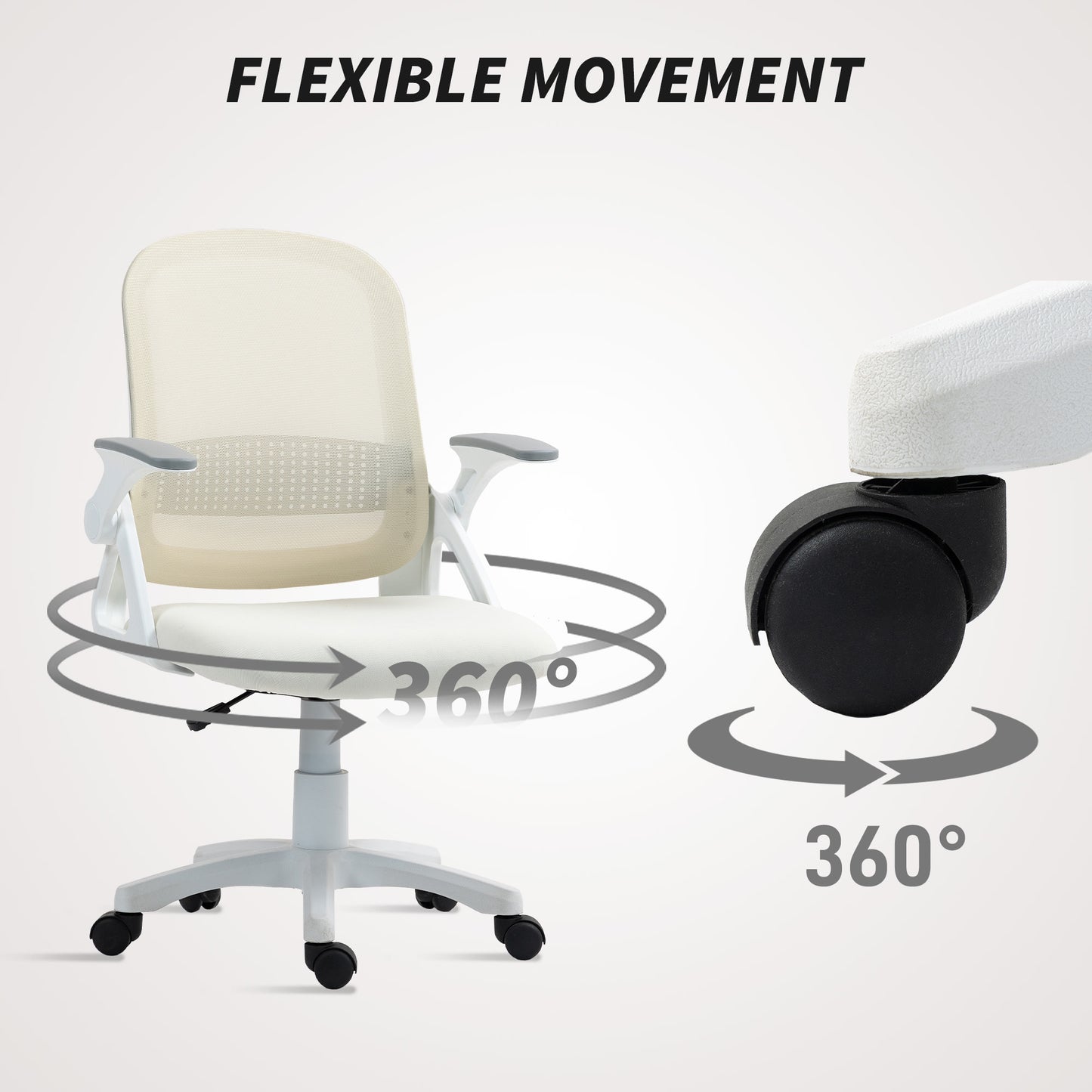 Ergonomic Swivel Computer Chair with Flip-up Armrests, White